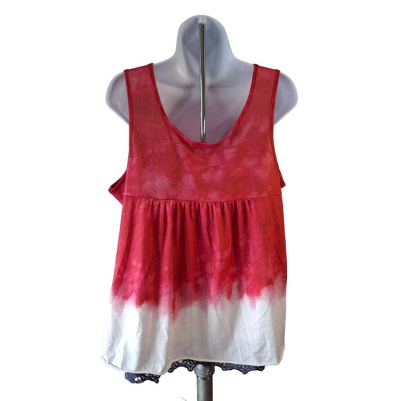 One World Women Sleeveless Tank Top 1X Red White Tie Dye Artsy Boho Hippie Retro - Picture 2 of 7